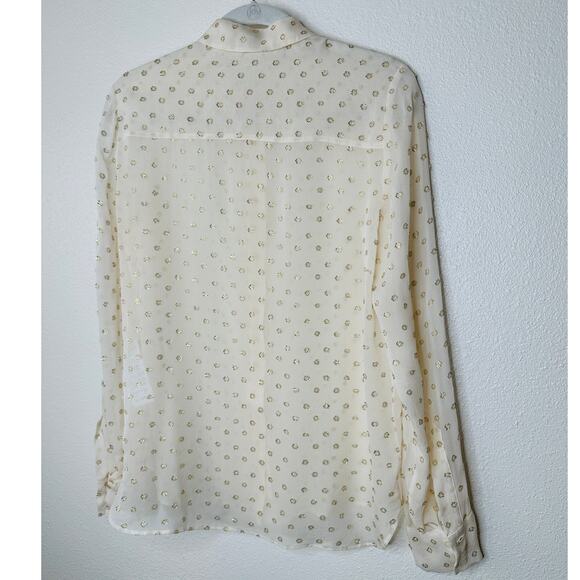 Stella McCartney Sheer Cream Gold Metallic Polka Dot Button Sheer Blouse 44 / L - Picture 10 of 11